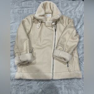 Vigoss Cream Faux Shearling Moto Coat